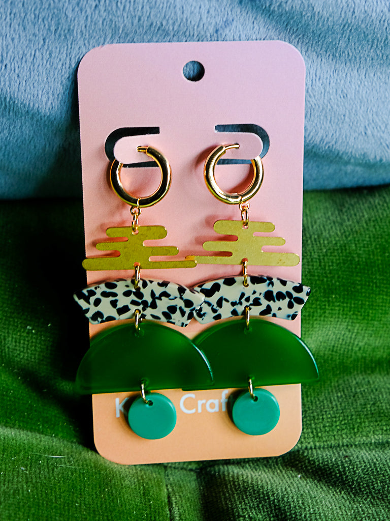 Emerald and Dalmatian Statement Huggie Hoop Earrings