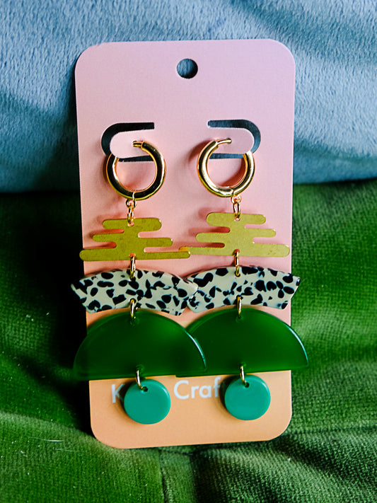 Emerald and Dalmatian Statement Huggie Hoop Earrings