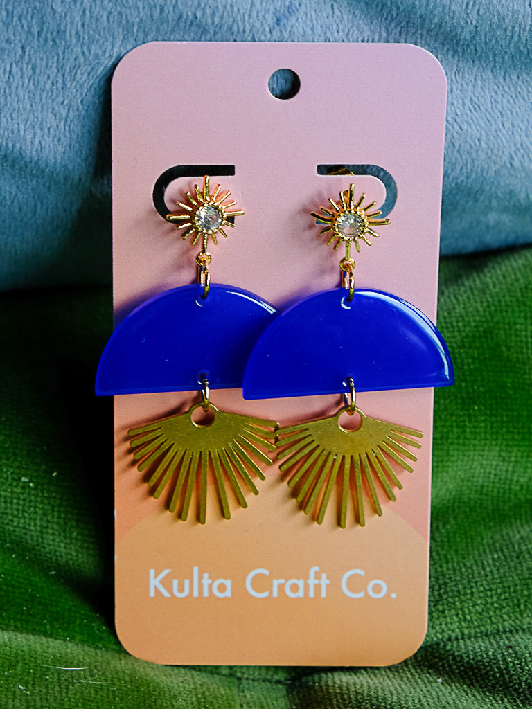 Cobalt Acetate Starburst Statement Earrings