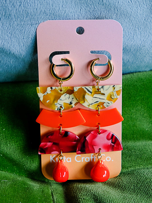 Sunset Pomegranate Acetate Statement Drop Earrings