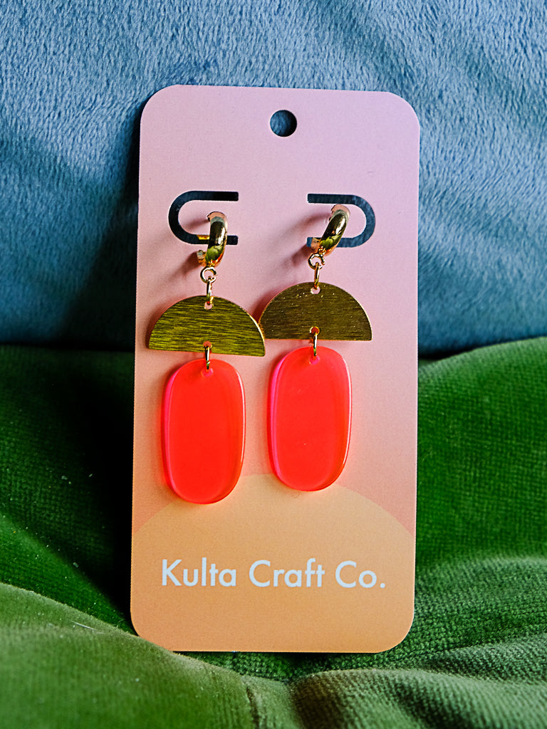 Neon Pink Acetate Huggie Hoop Earrings