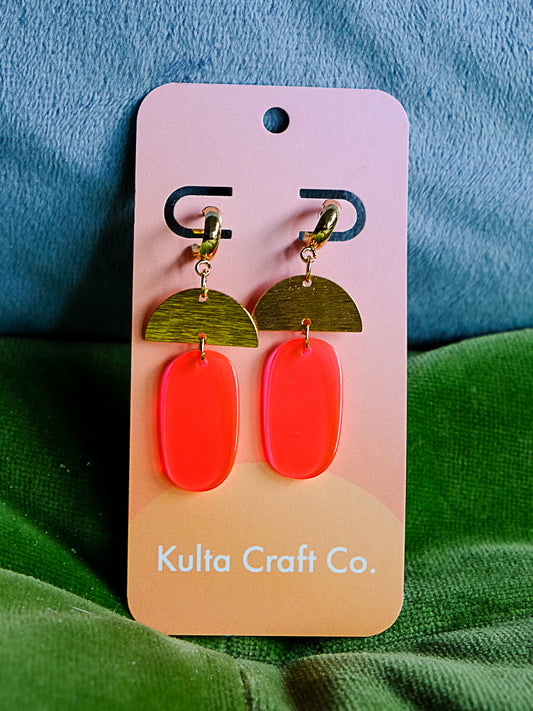 Neon Pink Acetate Huggie Hoop Earrings