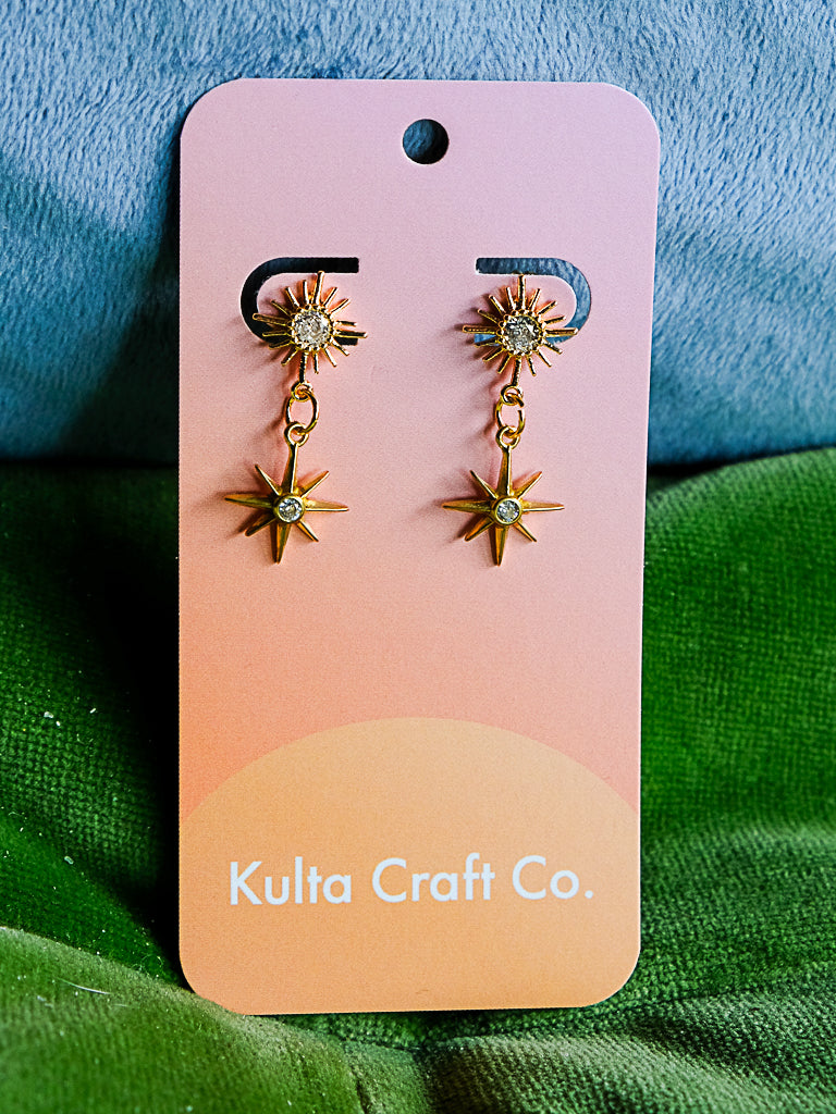 Double Starburst Dainty Drop Earrings