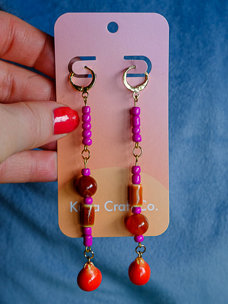 Crimson Agate Pomegranate Drop Earrings