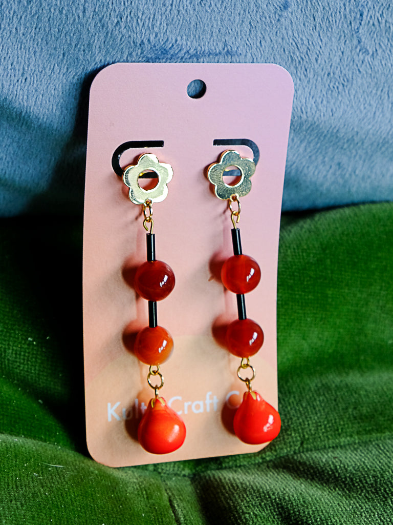 Crimson Agate Pomegranate and Flower Drop Earrings