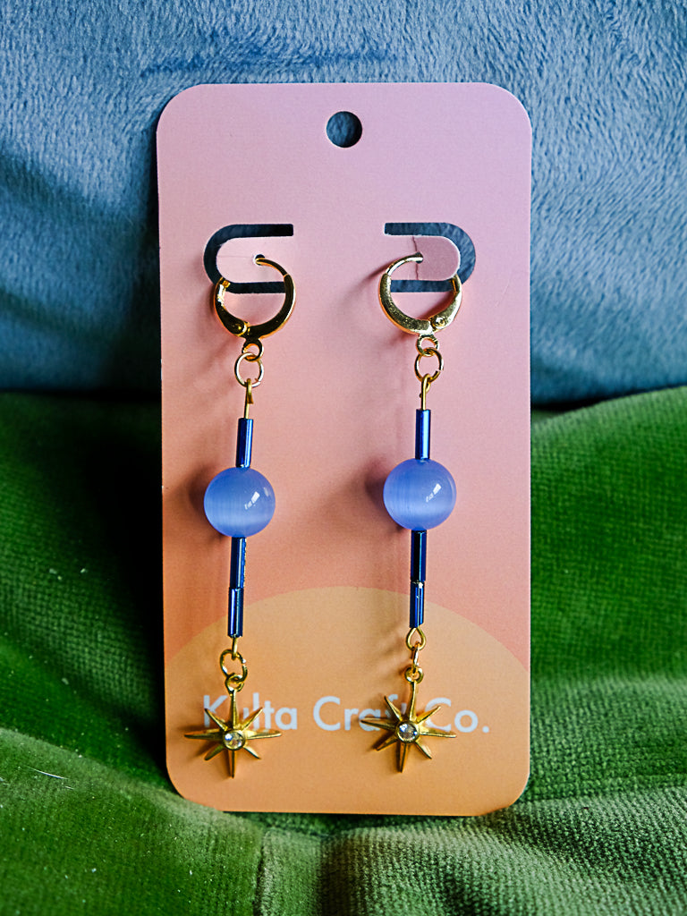 Cornflower Blue Agate Starburst Drop Earrings