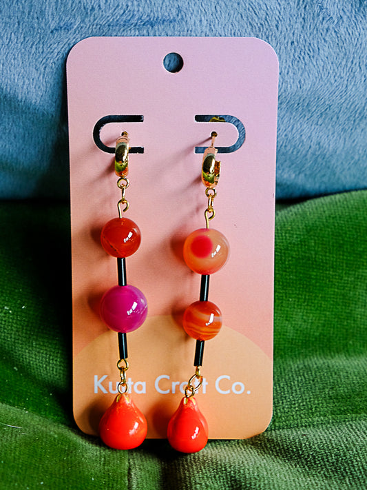 Pink & Red Agate Huggie Hoop Drop Earrings