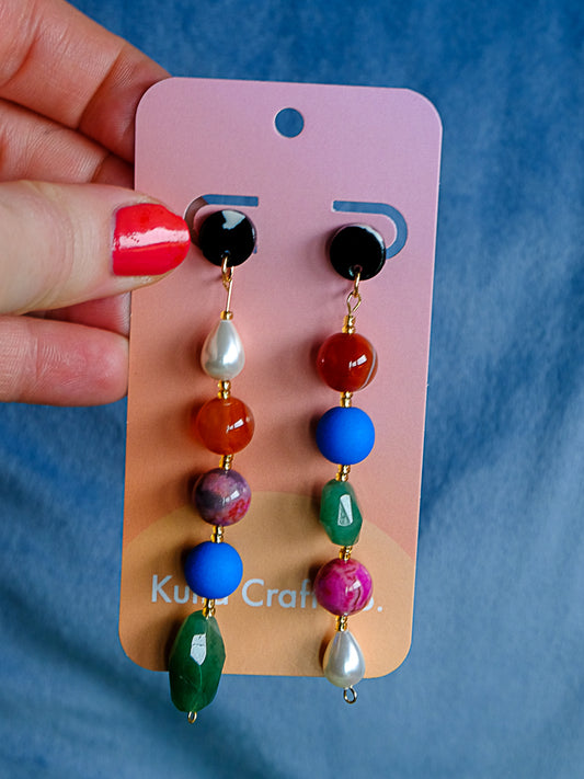 Asymmetric Gemstone Linear Drop Earrings