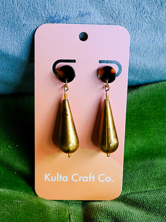 Gold and Tortoise Acetate Teardrop Earrings