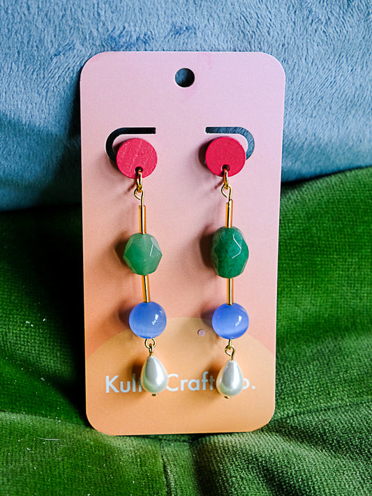 Jade and Cornflower Blue Agate Drop Earrings