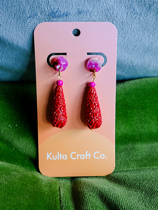 Magenta and Crimson Teardrop Earrings