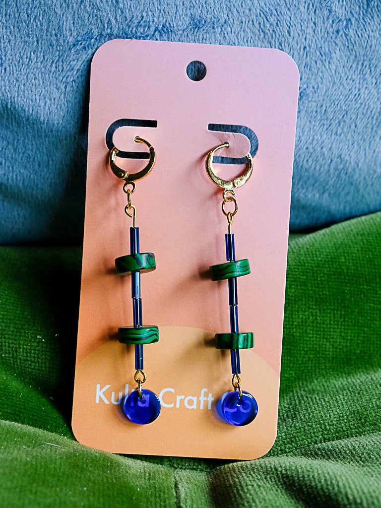 Malachite Huggie Hoop Drop Earrings