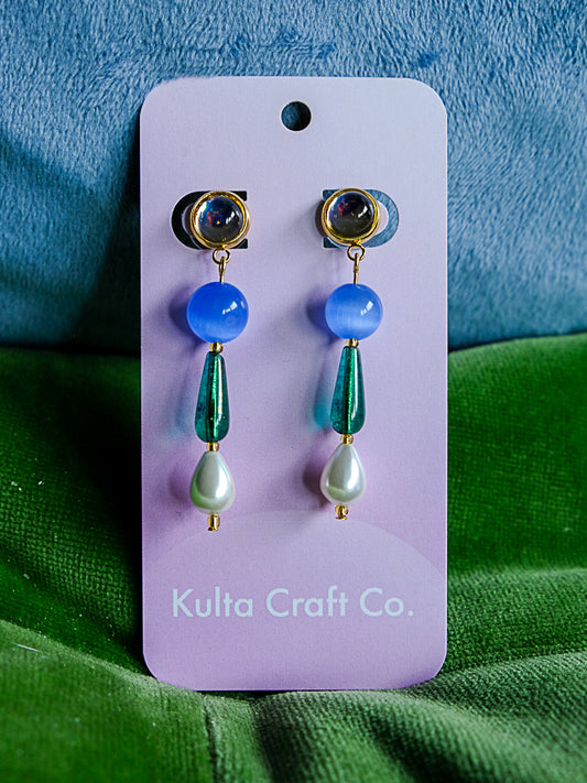 Cornflower Blue Agate and Czech Glass Drop Earrings